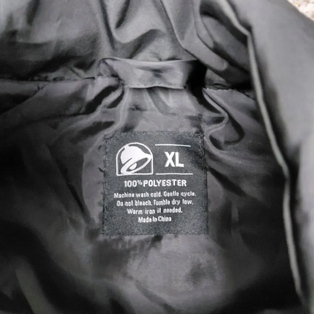 Taco Bell Jacket Mens XL Black Quilted Full Zip Employee Uniform Warm